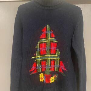 Liz Claiborne Navy Holiday Tree Turtleneck Sweater M